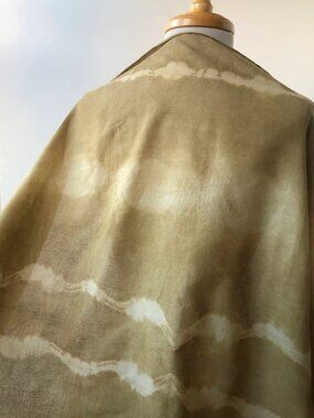 Hand Dyed Cotton Scarf: Khaki Green Tie Dye Textile Art Wrap